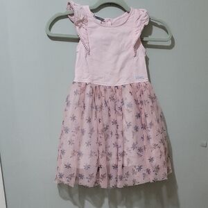 Calvin Klein Girls Light Pink Floral Mesh Overlay Dress Size 6